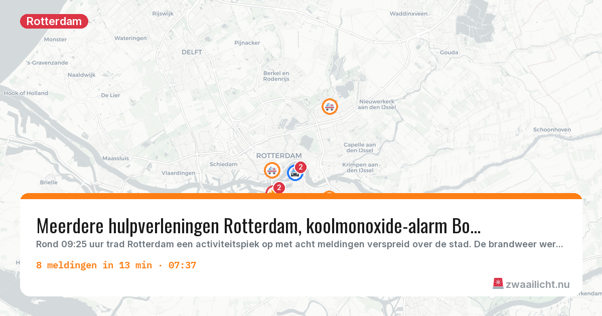 Kaart van de activiteitspiek bij Rotterdam