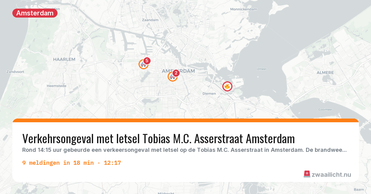 Kaart van de activiteitspiek bij Amsterdam