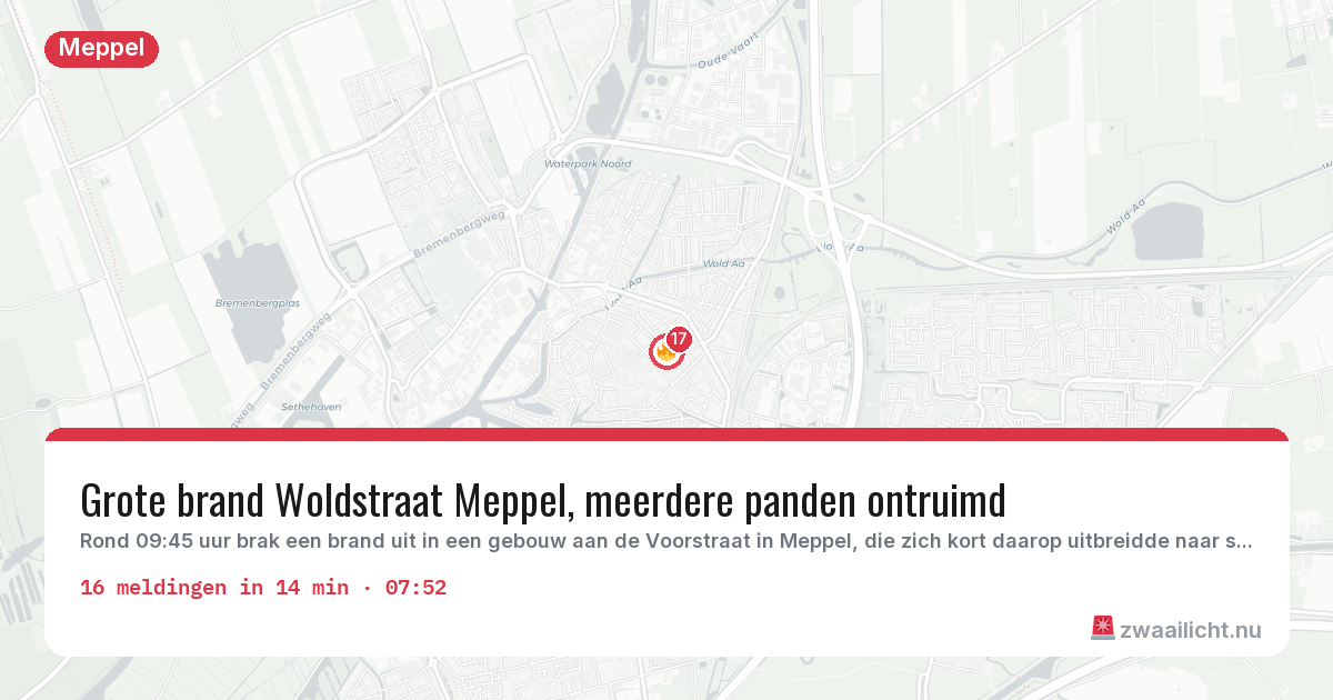 Kaart van de activiteitspiek bij Meppel