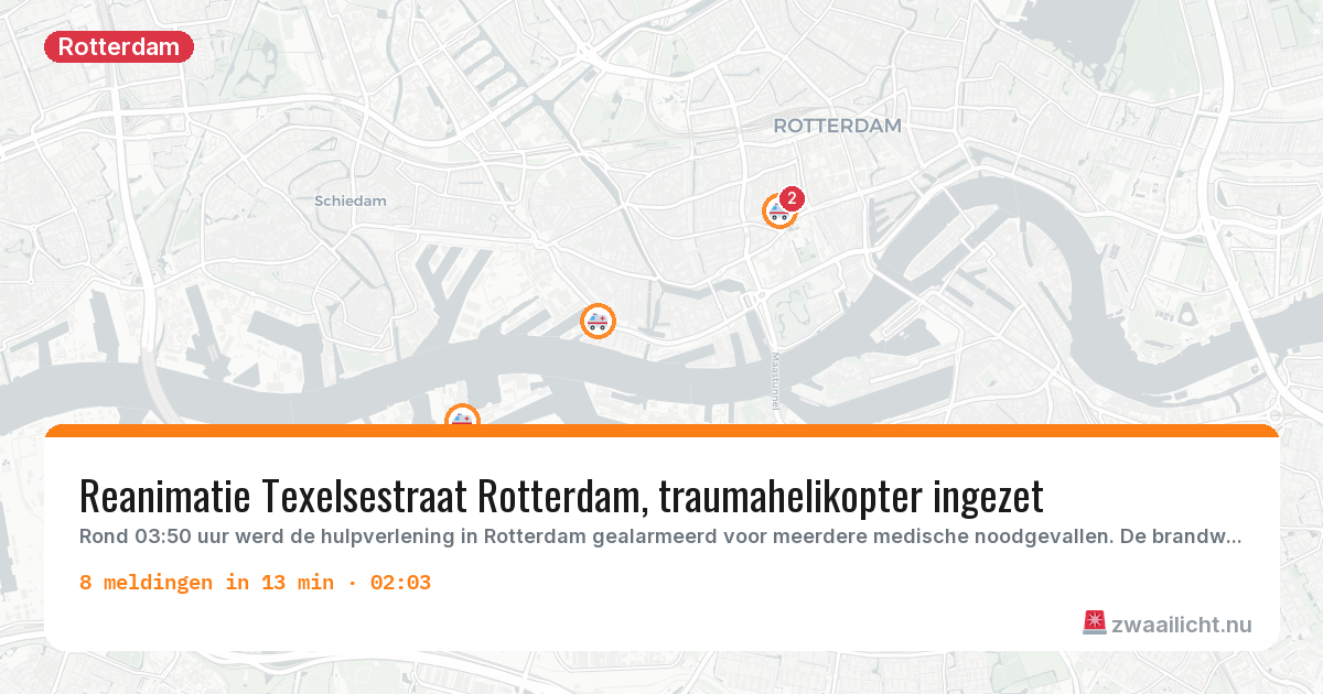 Kaart van de activiteitspiek bij Rotterdam