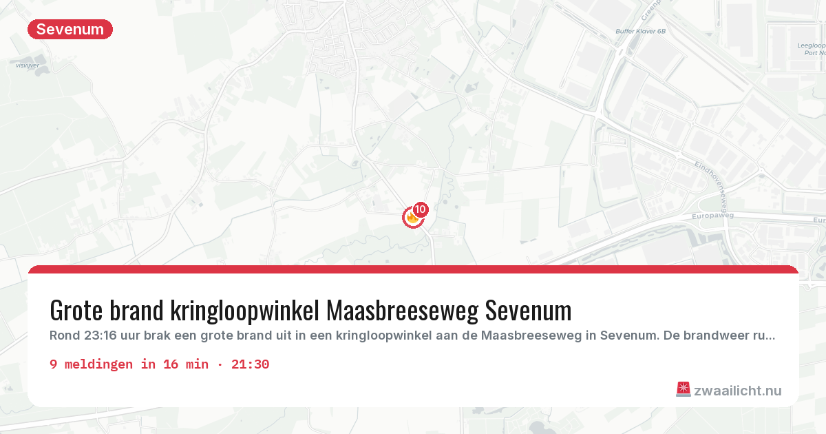 Kaart van de activiteitspiek bij Sevenum