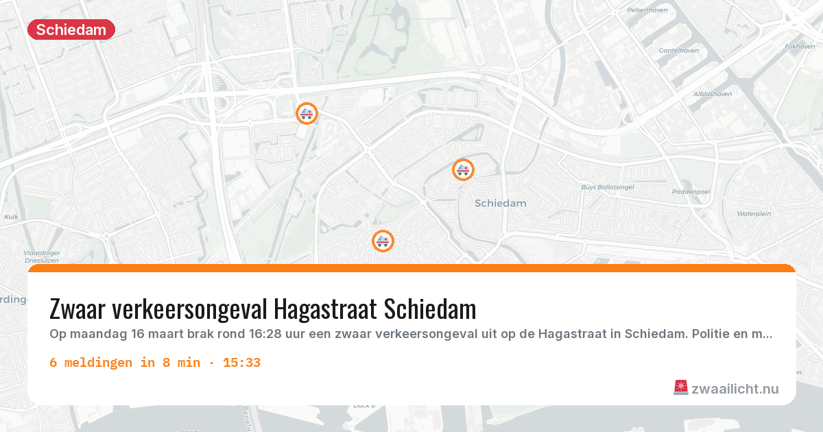 Kaart van de activiteitspiek bij Schiedam