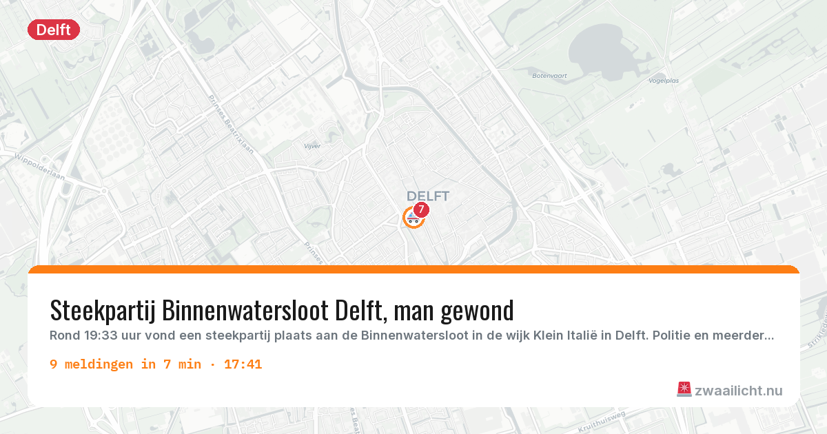 Kaart van de activiteitspiek bij Delft