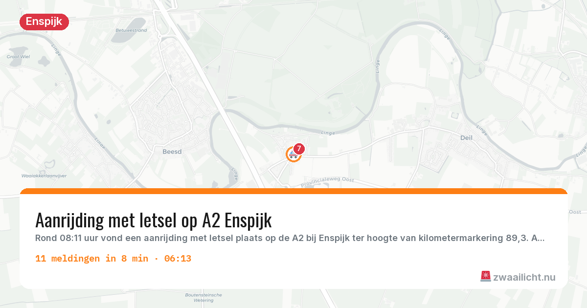 Kaart van de activiteitspiek bij Enspijk