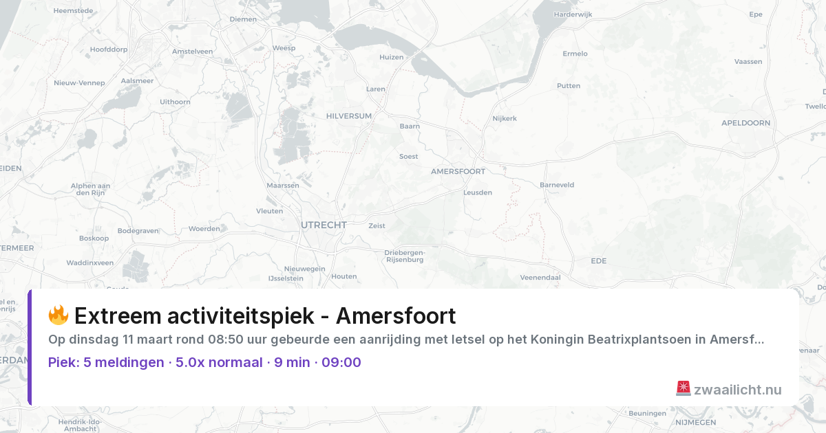 Kaart van de activiteitspiek bij Amersfoort