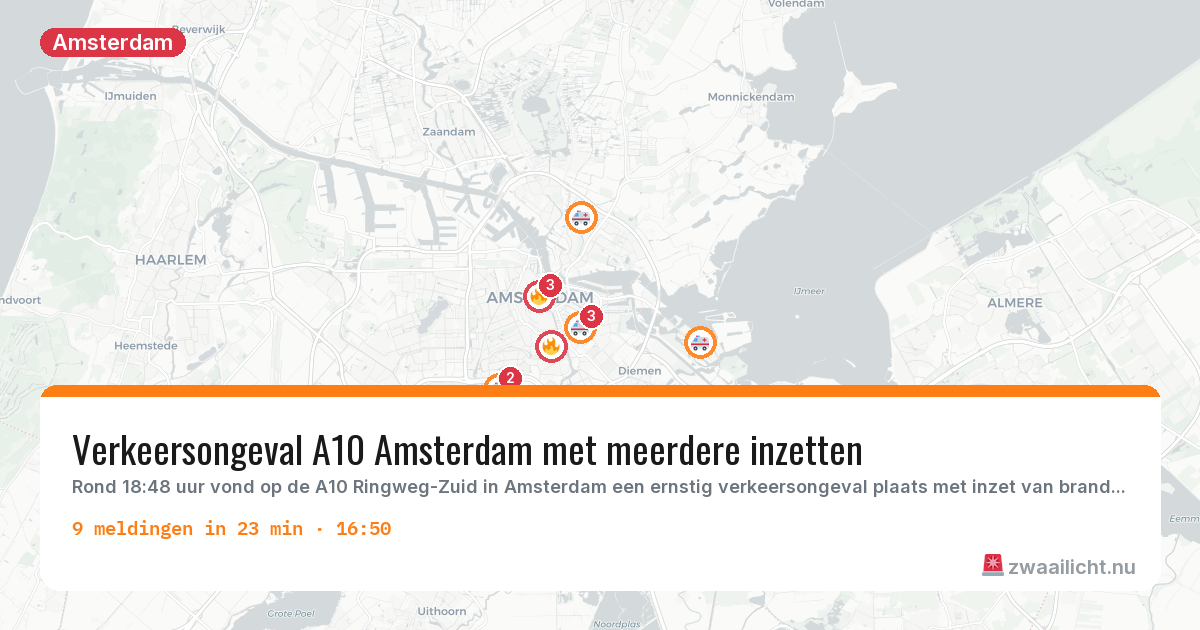 Kaart van de activiteitspiek bij Amsterdam