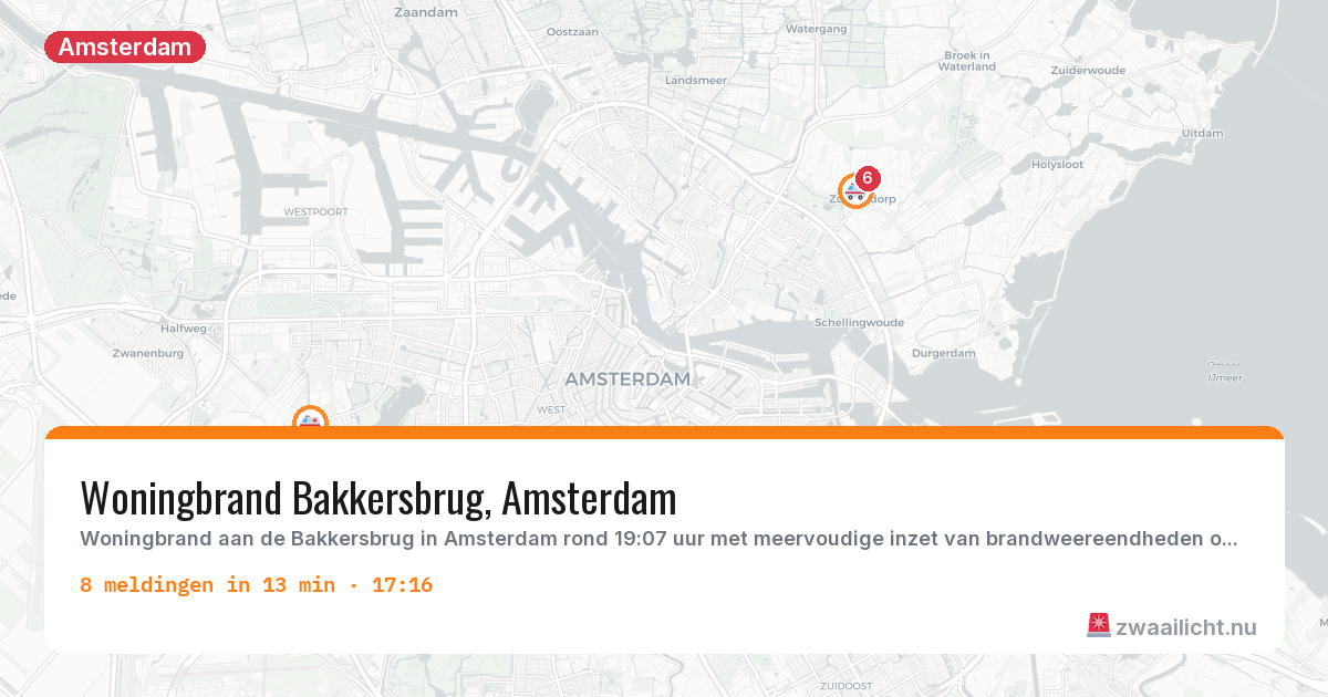 Kaart van de activiteitspiek bij Amsterdam