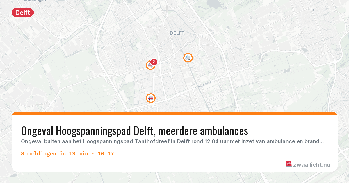 Kaart van de activiteitspiek bij Delft