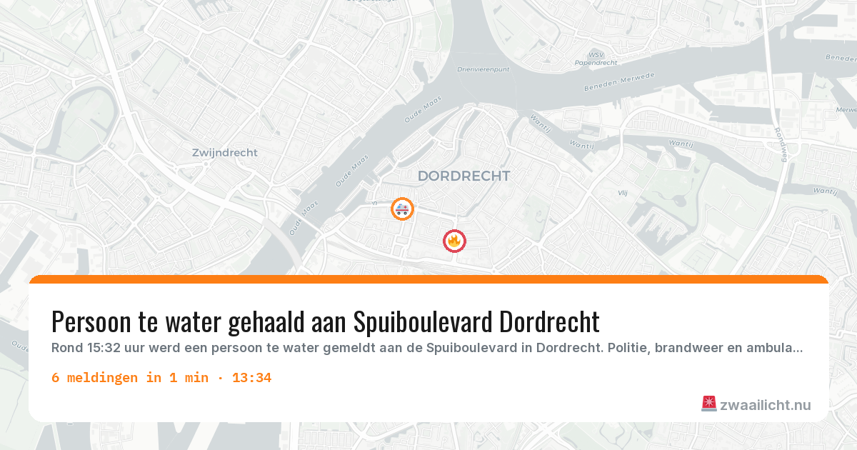 Kaart van de activiteitspiek bij Dordrecht