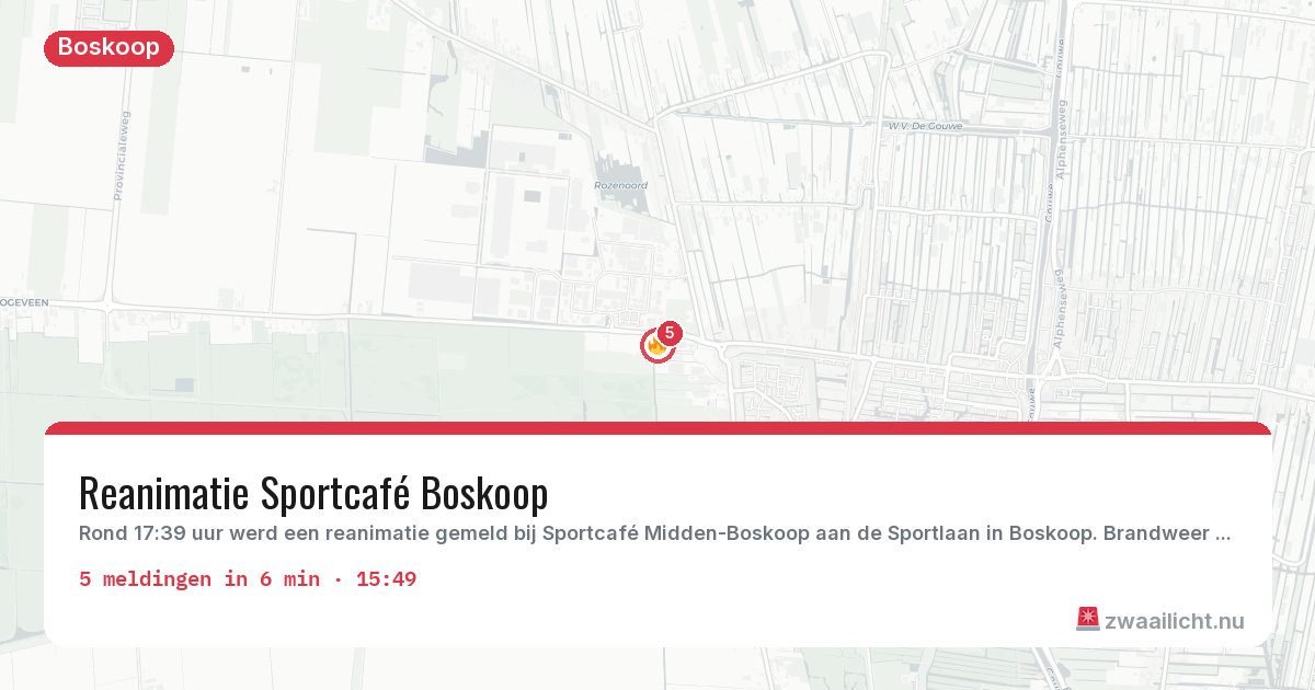 Kaart van de activiteitspiek bij Boskoop