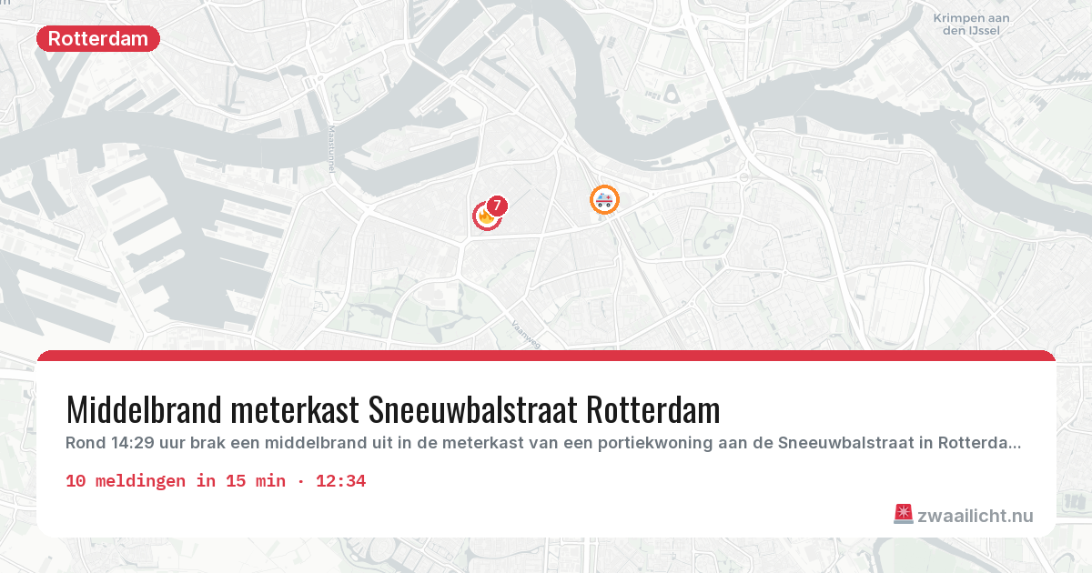 Kaart van de activiteitspiek bij Rotterdam