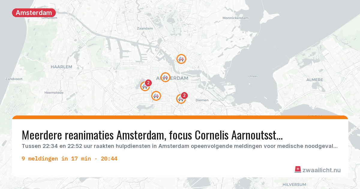 Kaart van de activiteitspiek bij Amsterdam