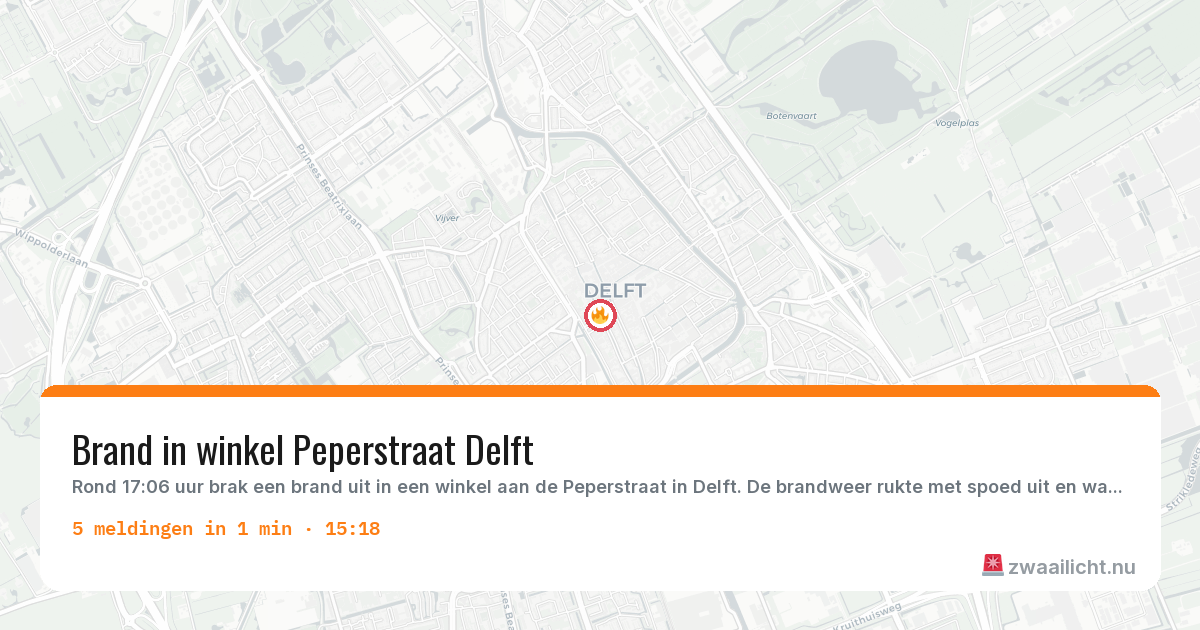 Kaart van de activiteitspiek bij Delft