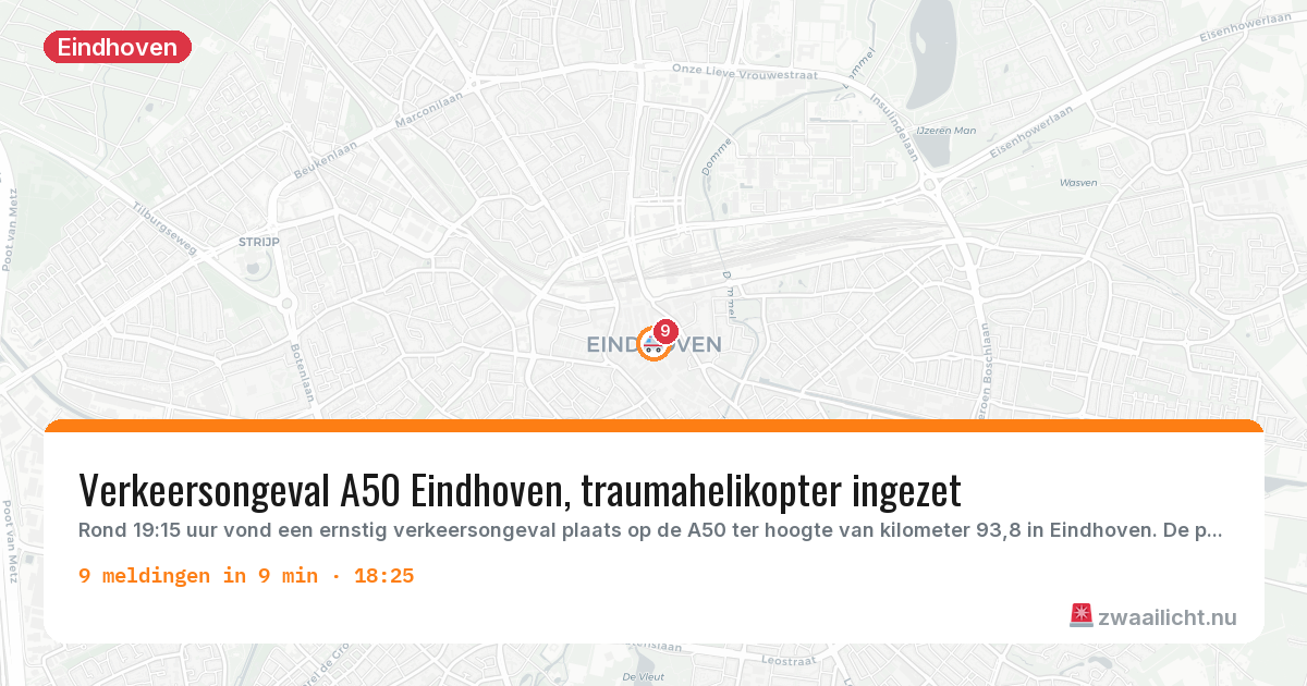 Kaart van de activiteitspiek bij Eindhoven