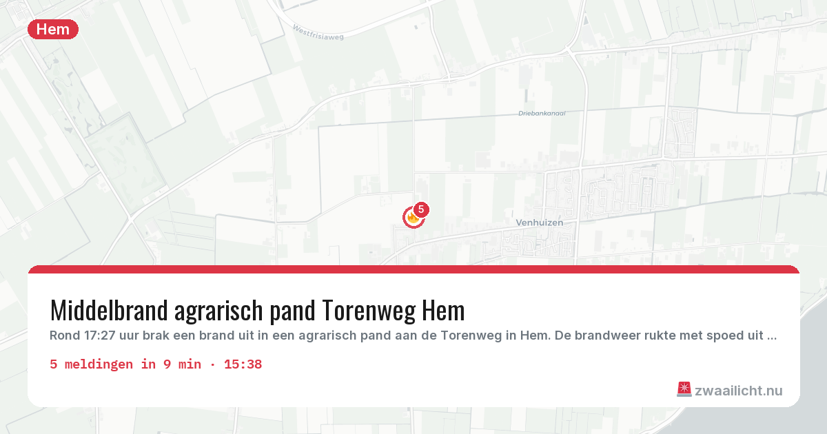 Kaart van de activiteitspiek bij Hem