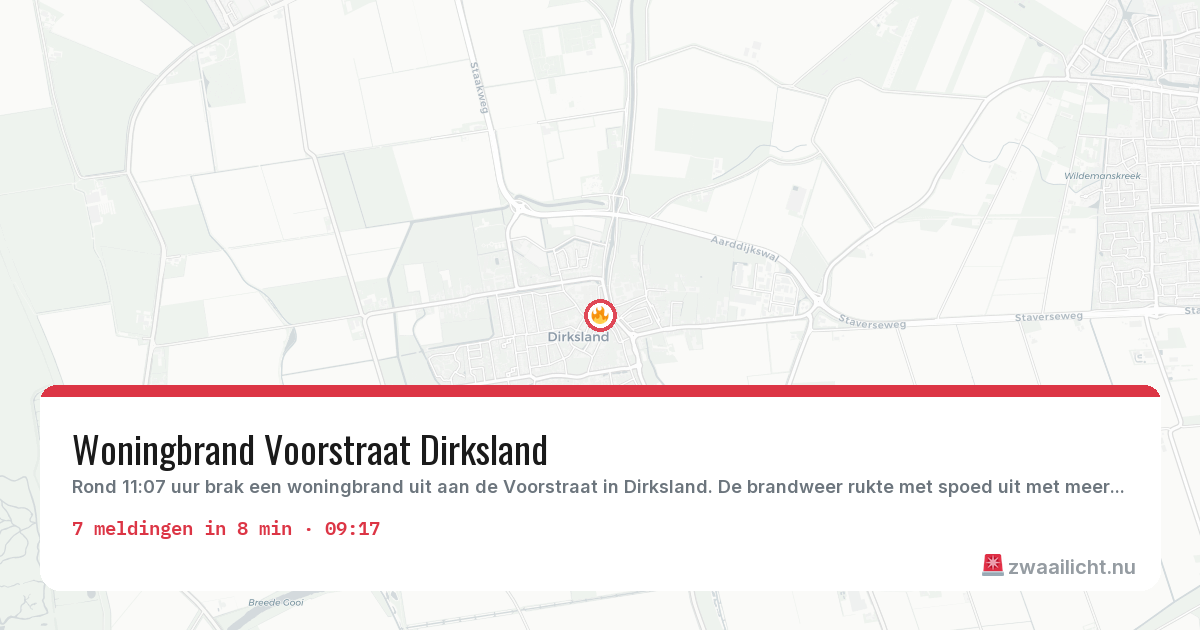 Kaart van de activiteitspiek bij Dirksland