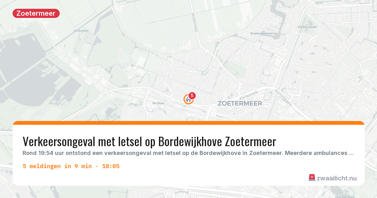 Kaart van de activiteitspiek bij Zoetermeer