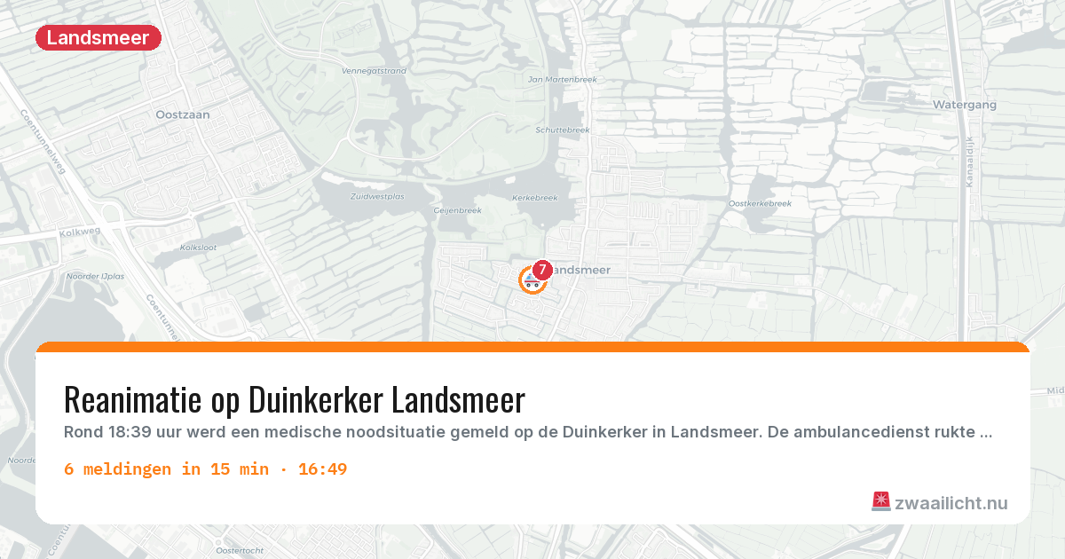 Kaart van de activiteitspiek bij Landsmeer