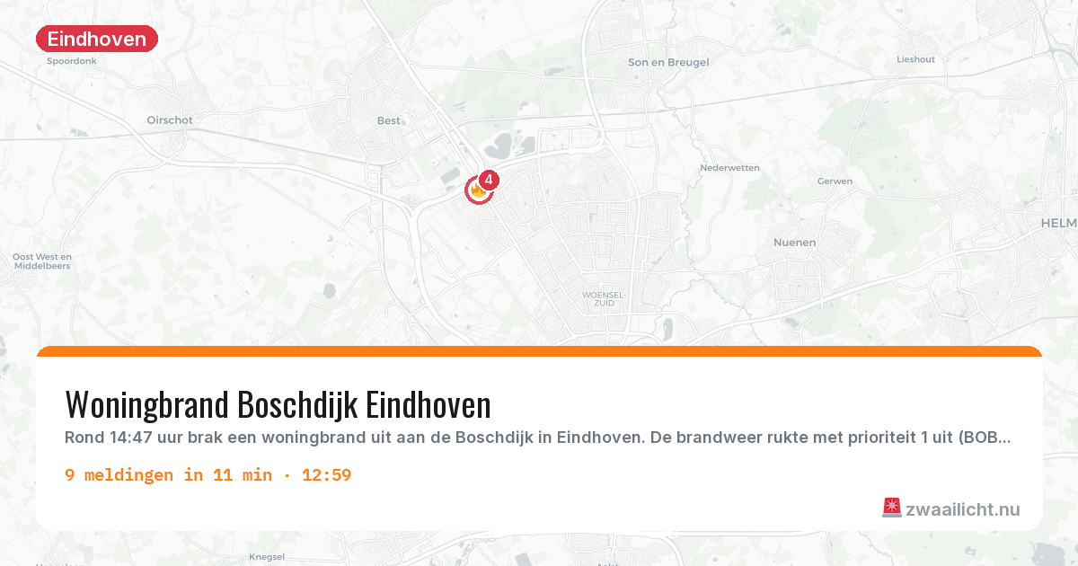 Kaart van de activiteitspiek bij Eindhoven