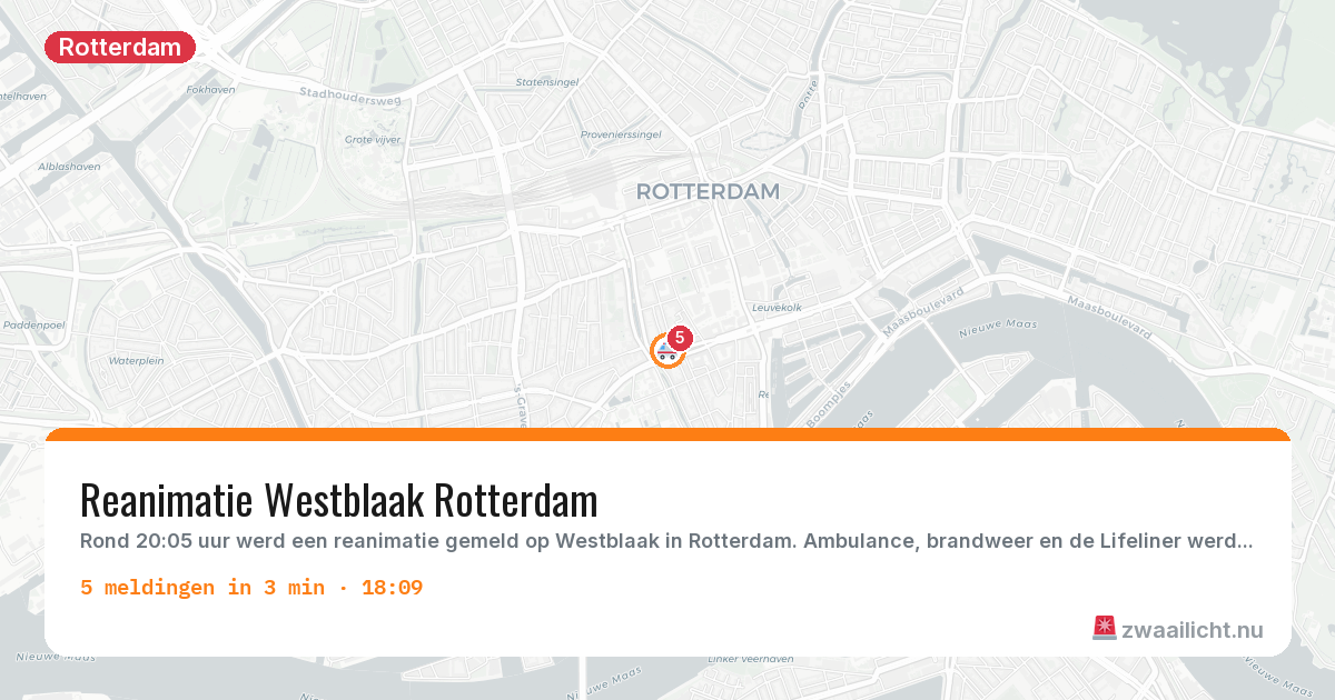 Kaart van de activiteitspiek bij Rotterdam