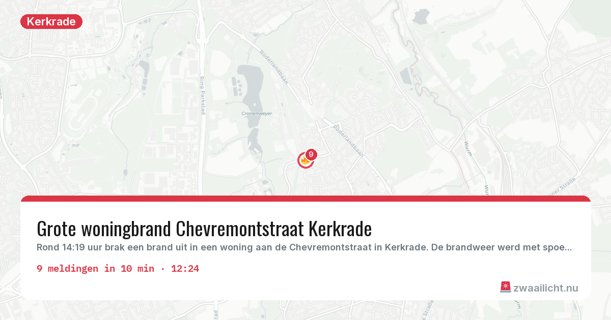 Kaart van de activiteitspiek bij Kerkrade