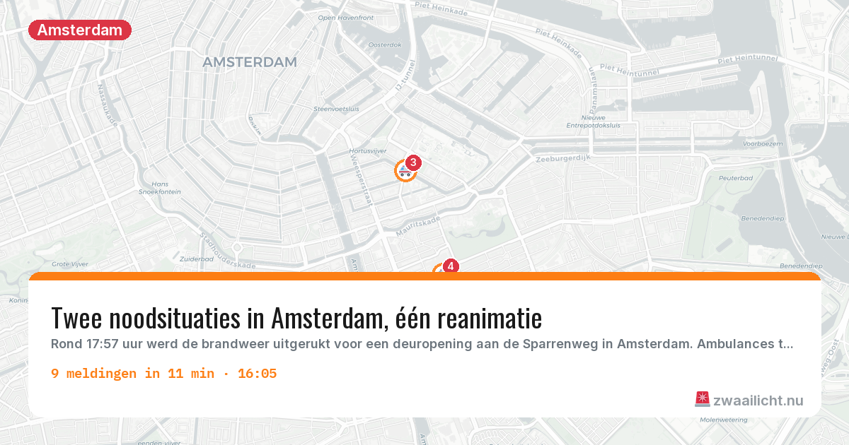 Kaart van de activiteitspiek bij Amsterdam