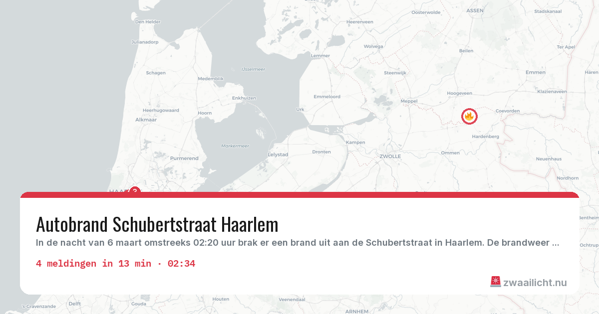 Kaart van de activiteitspiek bij Brandweer