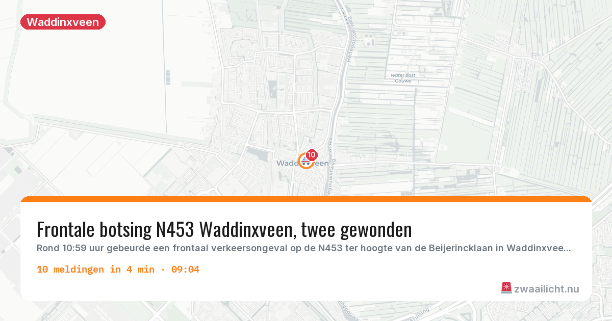 Kaart van de activiteitspiek bij Waddinxveen