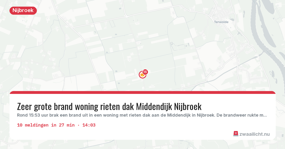 Kaart van de activiteitspiek bij Nijbroek