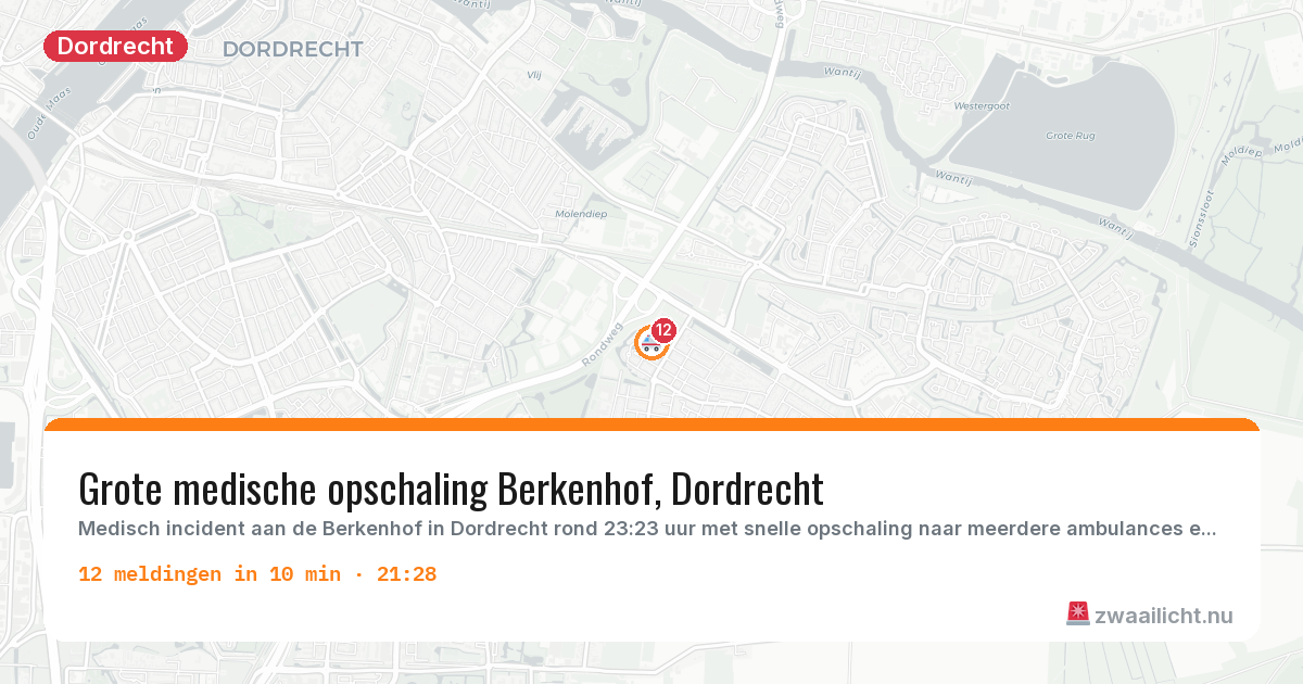 Kaart van de activiteitspiek bij Dordrecht