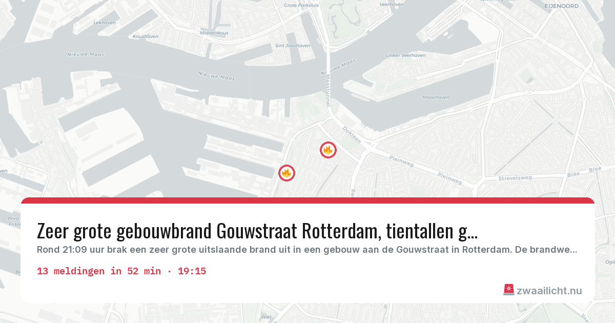 Kaart van de activiteitspiek bij Rotterdam