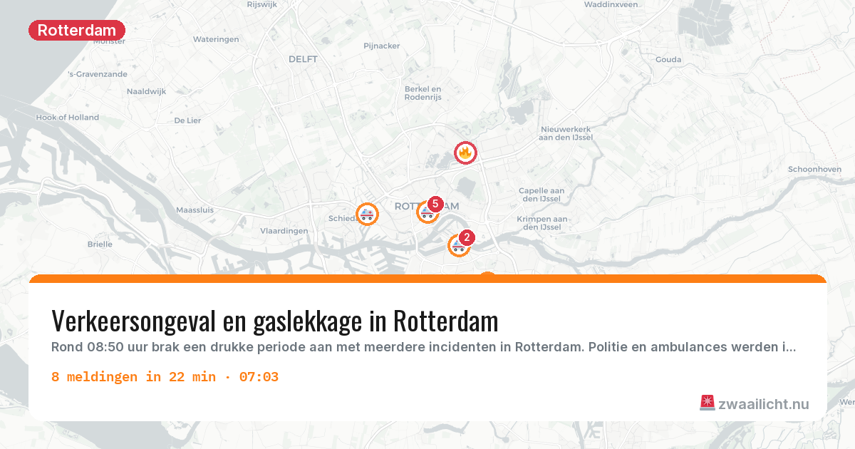 Kaart van de activiteitspiek bij Rotterdam