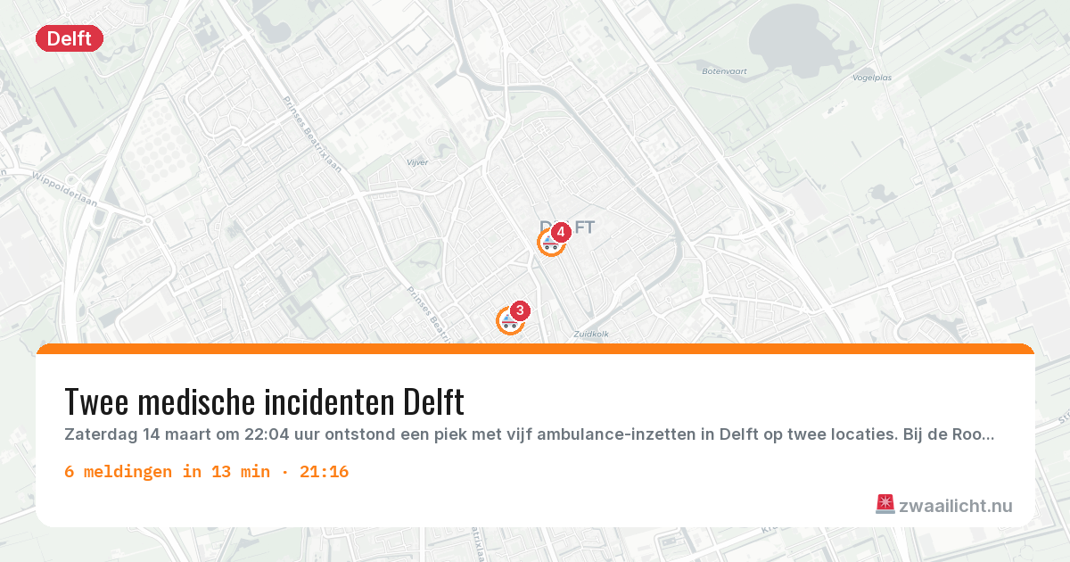 Kaart van de activiteitspiek bij Delft