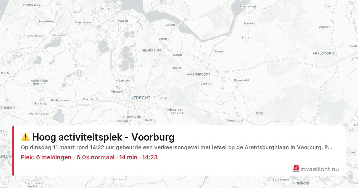 Kaart van de activiteitspiek bij Voorburg