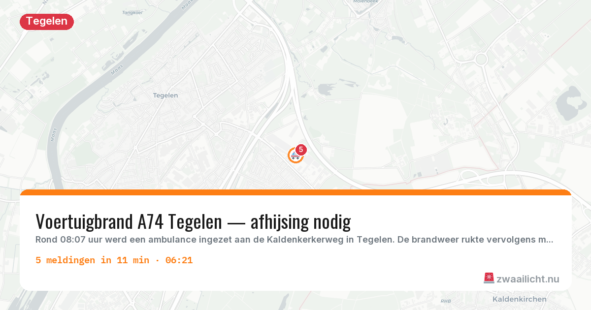 Kaart van de activiteitspiek bij Tegelen