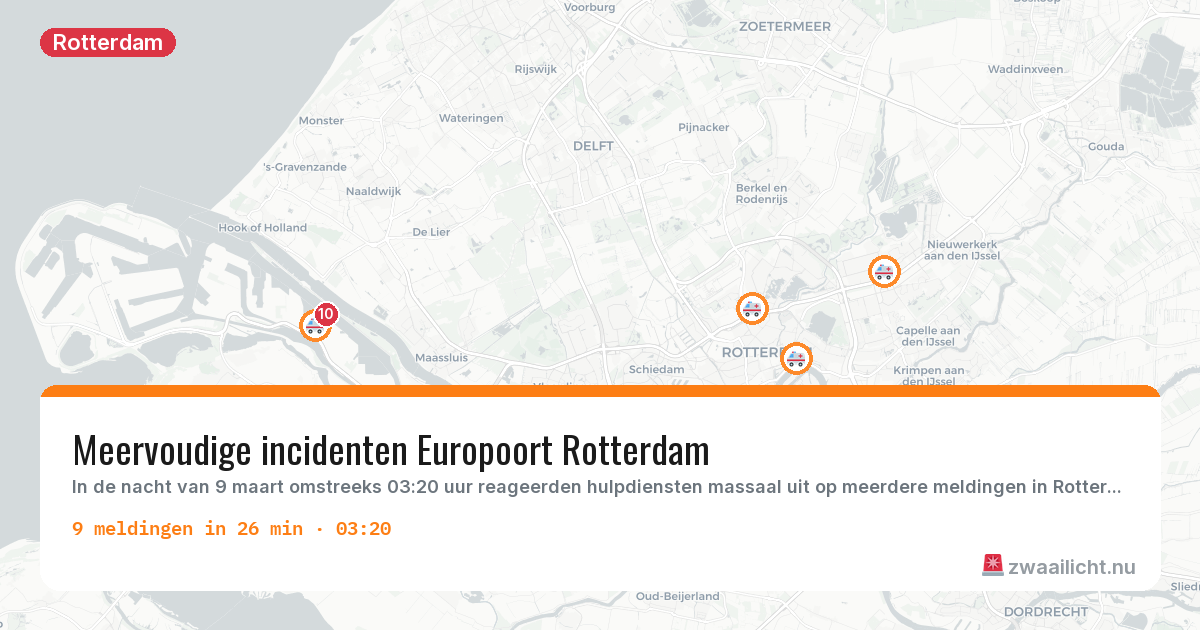 Kaart van de activiteitspiek bij Rotterdam