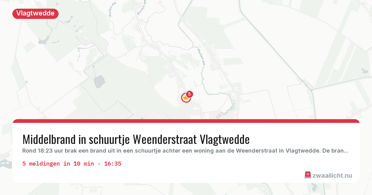Kaart van de activiteitspiek bij Vlagtwedde