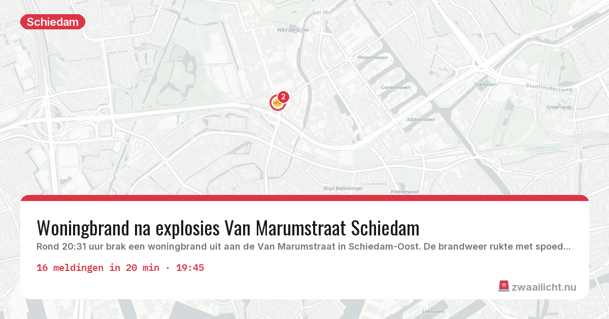 Kaart van de activiteitspiek bij Schiedam