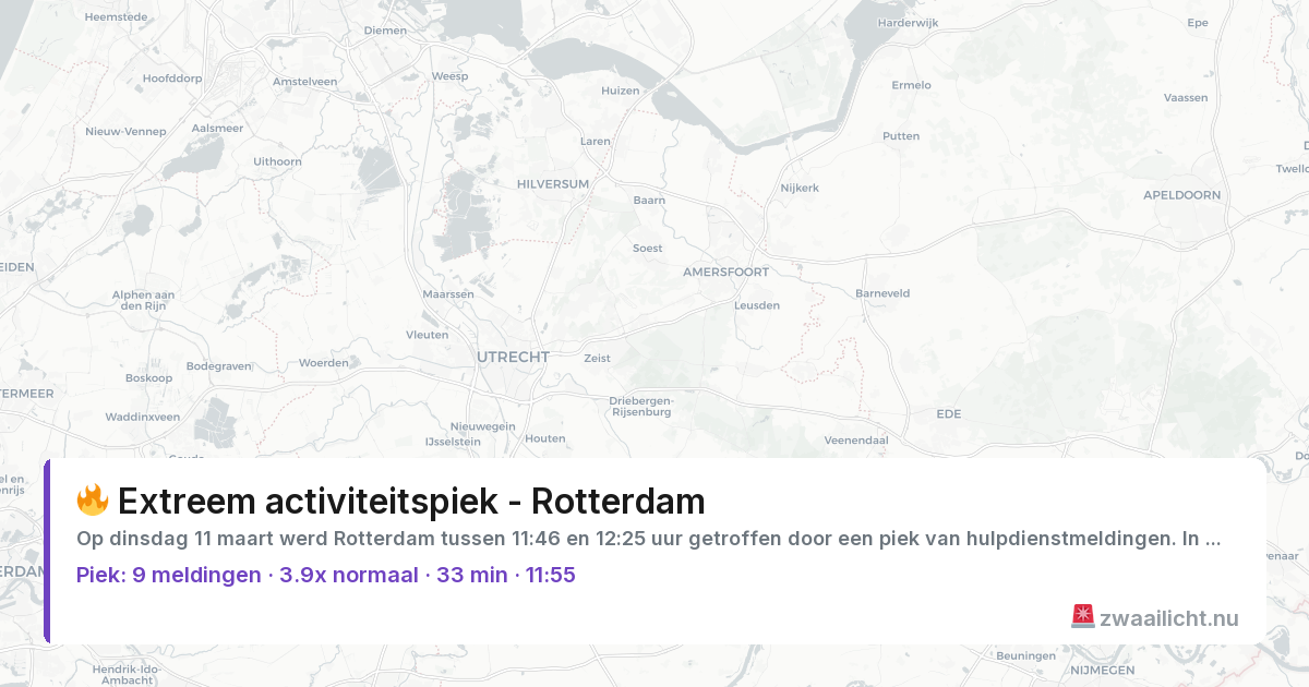 Kaart van de activiteitspiek bij Rotterdam