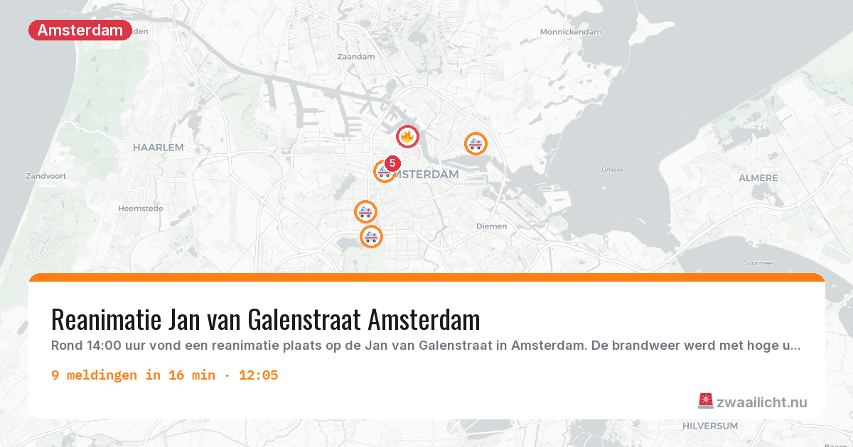 Kaart van de activiteitspiek bij Amsterdam