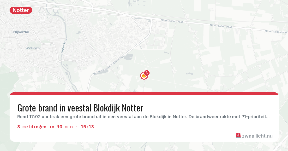 Kaart van de activiteitspiek bij Notter