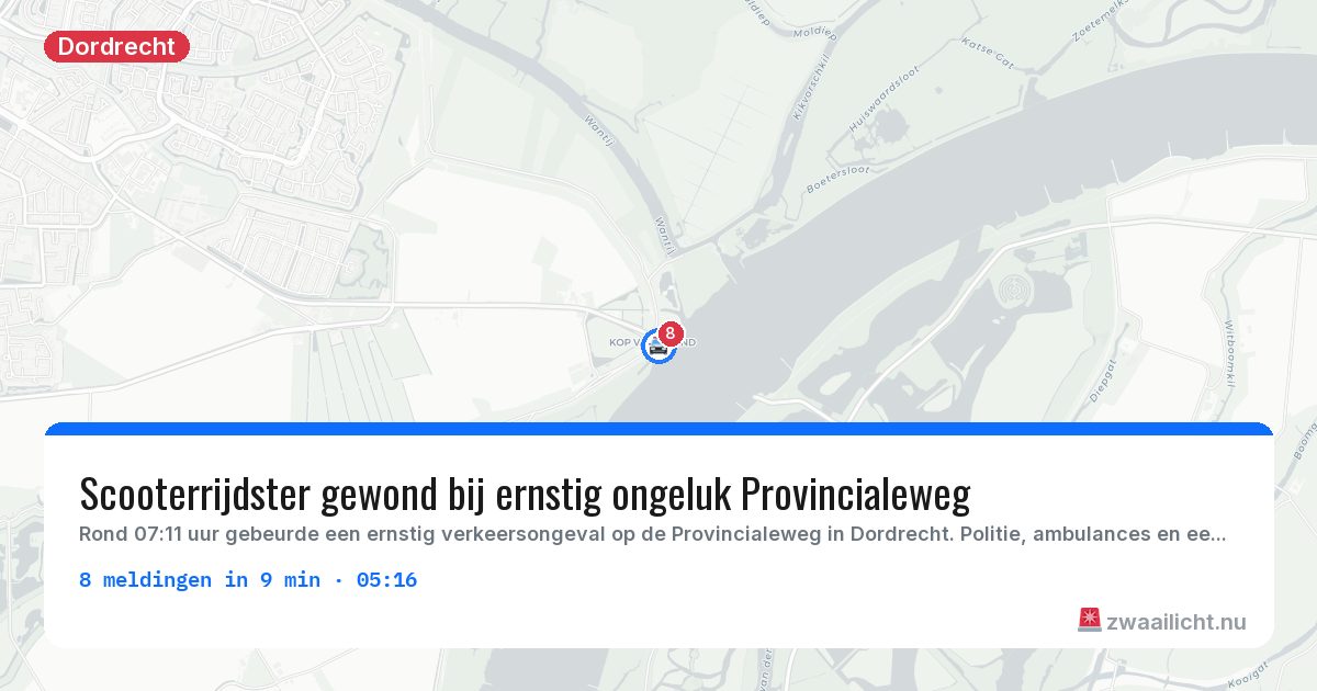 Kaart van de activiteitspiek bij Dordrecht