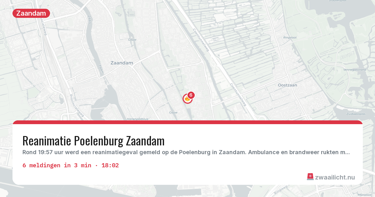 Kaart van de activiteitspiek bij Zaandam
