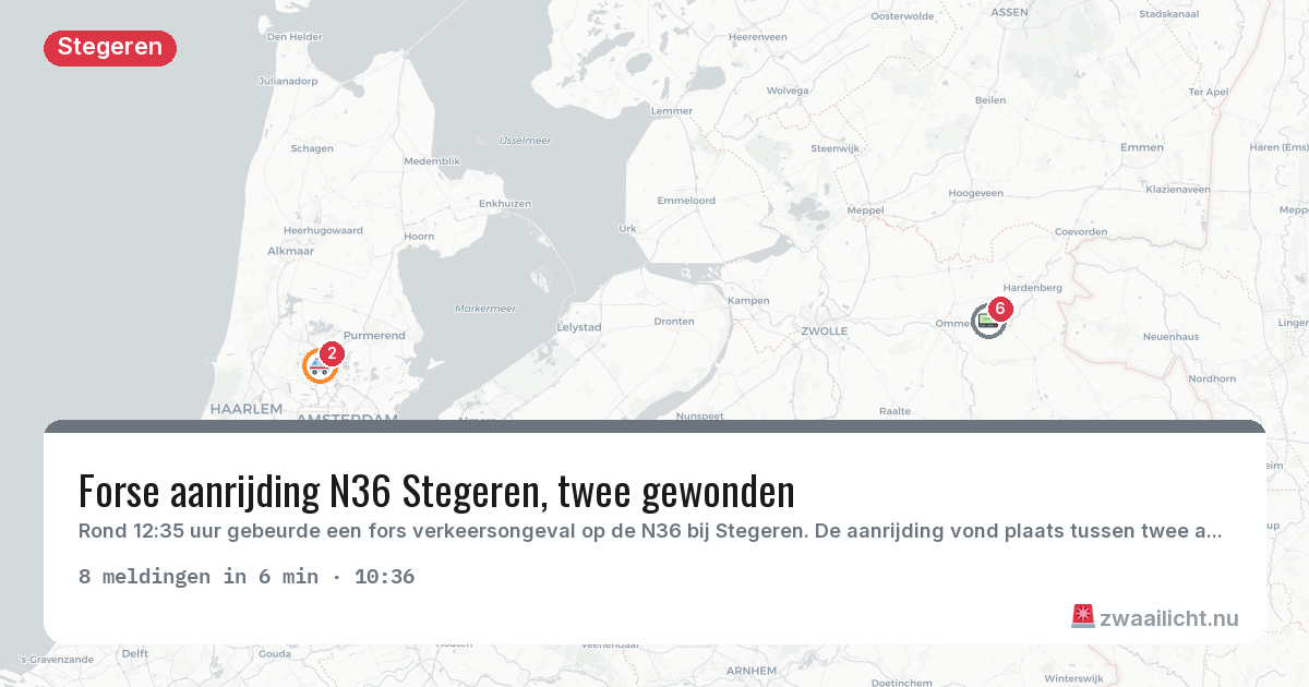 Kaart van de activiteitspiek bij Stegeren