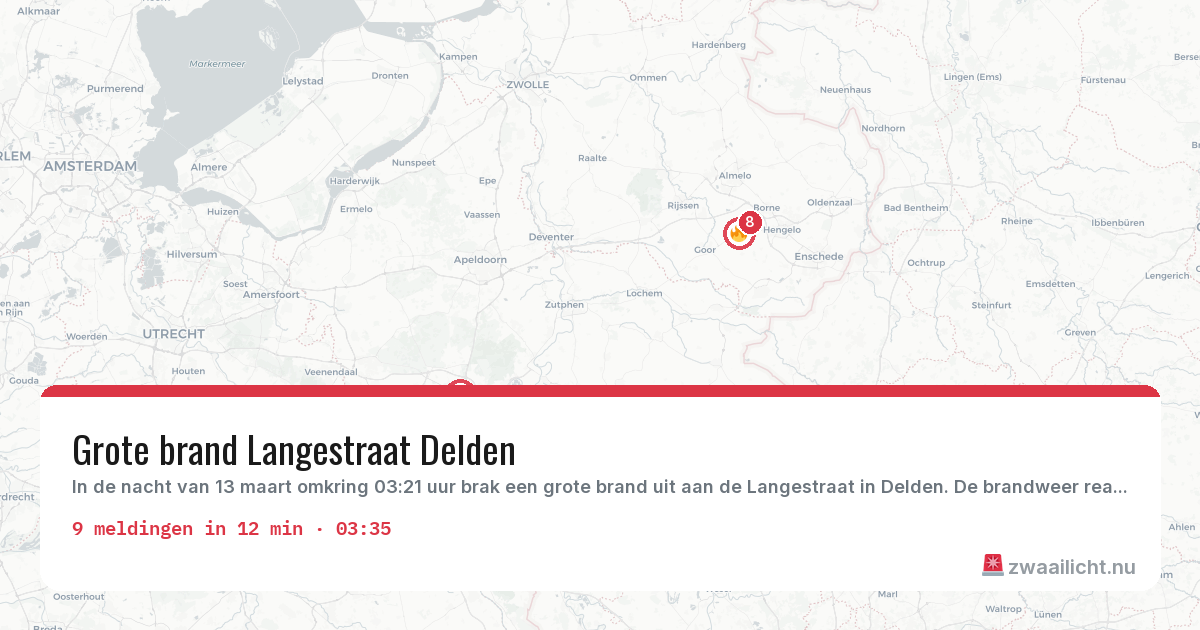 Kaart van de activiteitspiek bij Brandweer