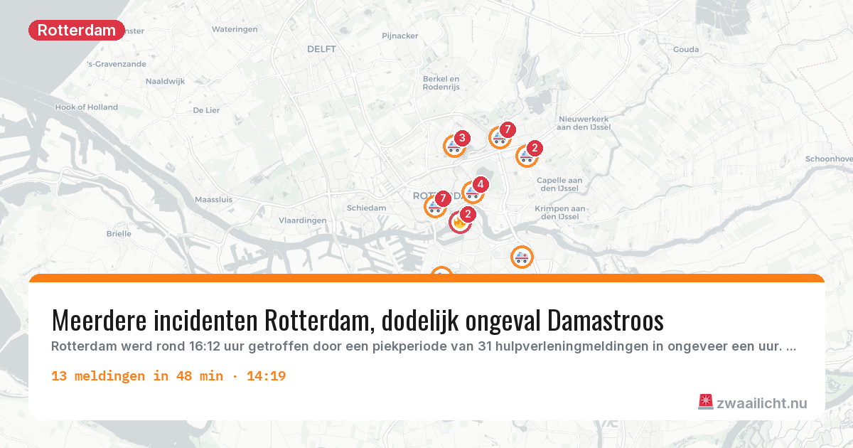 Kaart van de activiteitspiek bij Rotterdam