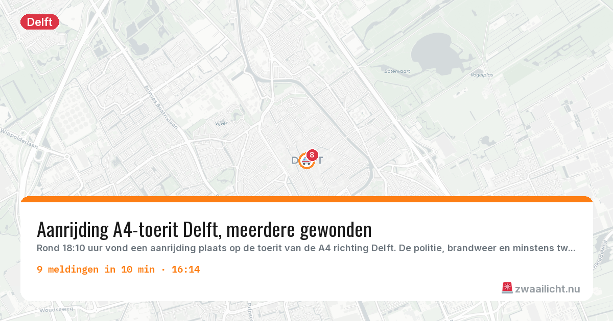 Kaart van de activiteitspiek bij Delft