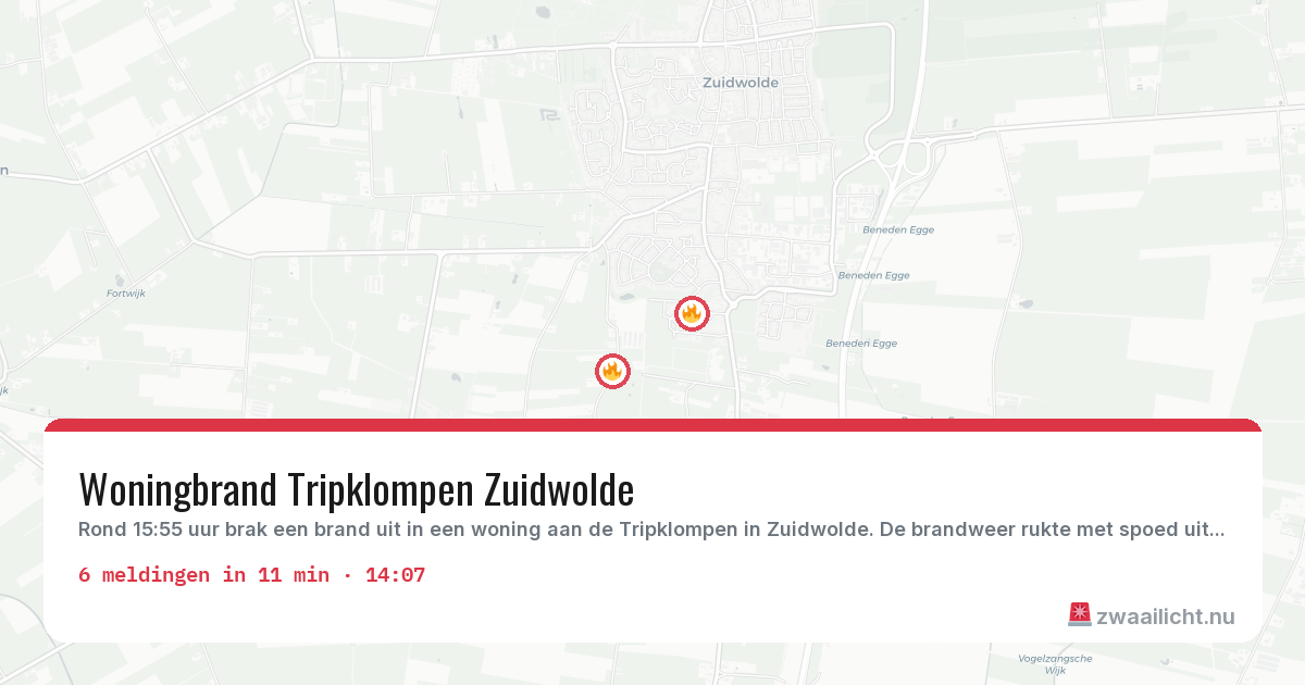Kaart van de activiteitspiek bij Zuidwolde