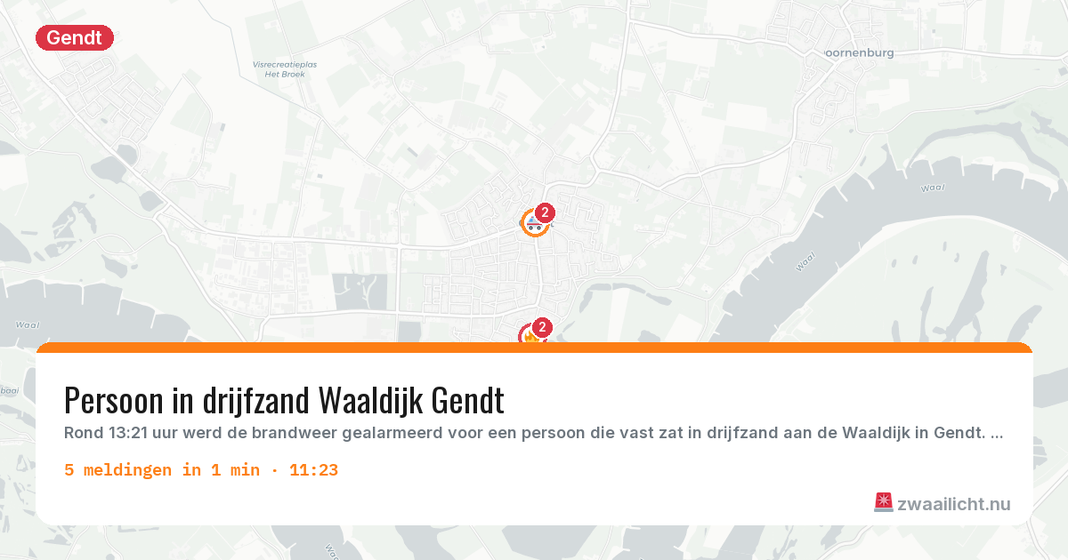 Kaart van de activiteitspiek bij Gendt