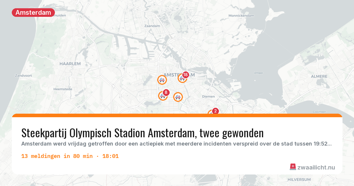 Kaart van de activiteitspiek bij Amsterdam